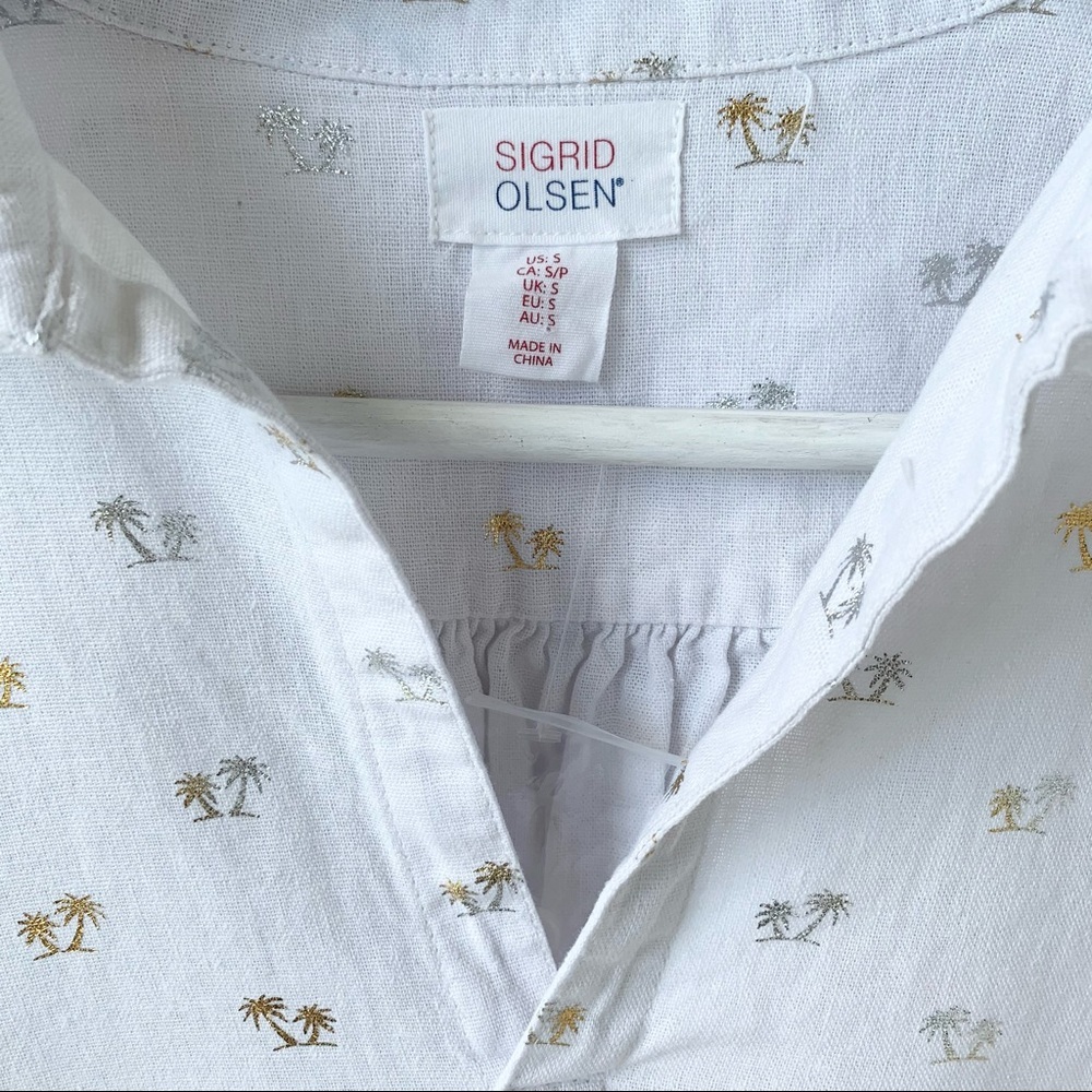 🌸New🌸 Sigrid Olsen Long Sleeve Palm Tree Shirt S - Picture 3 of 10